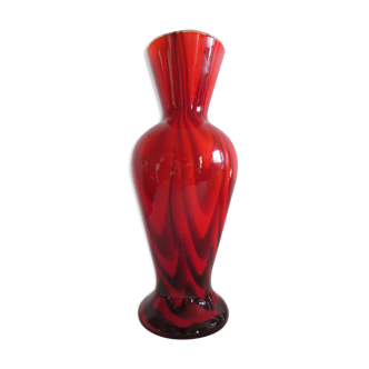 Red and black blown glass vase