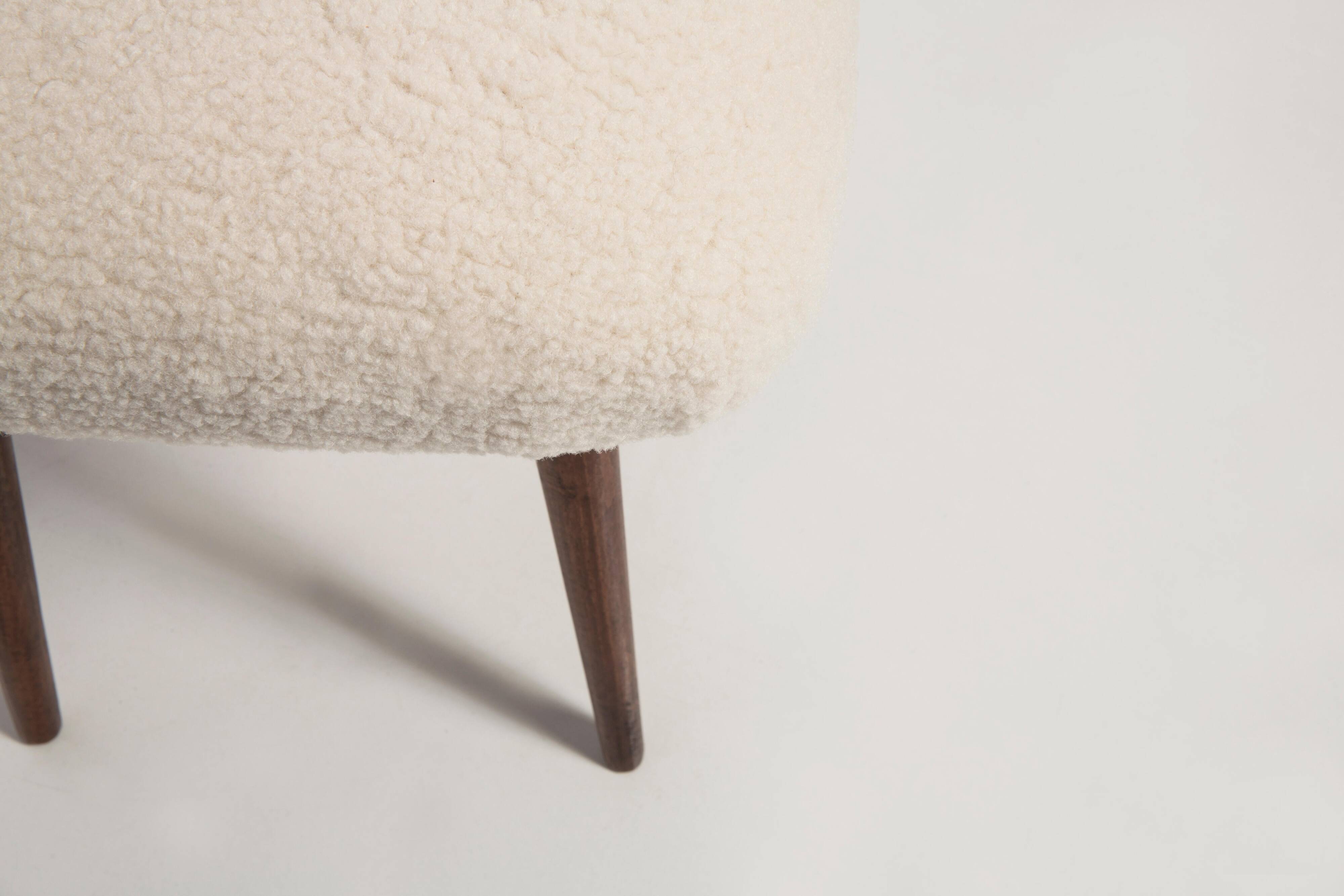 Light Beige Boucle Stool Mid-Century Modern, Europe, 1960s