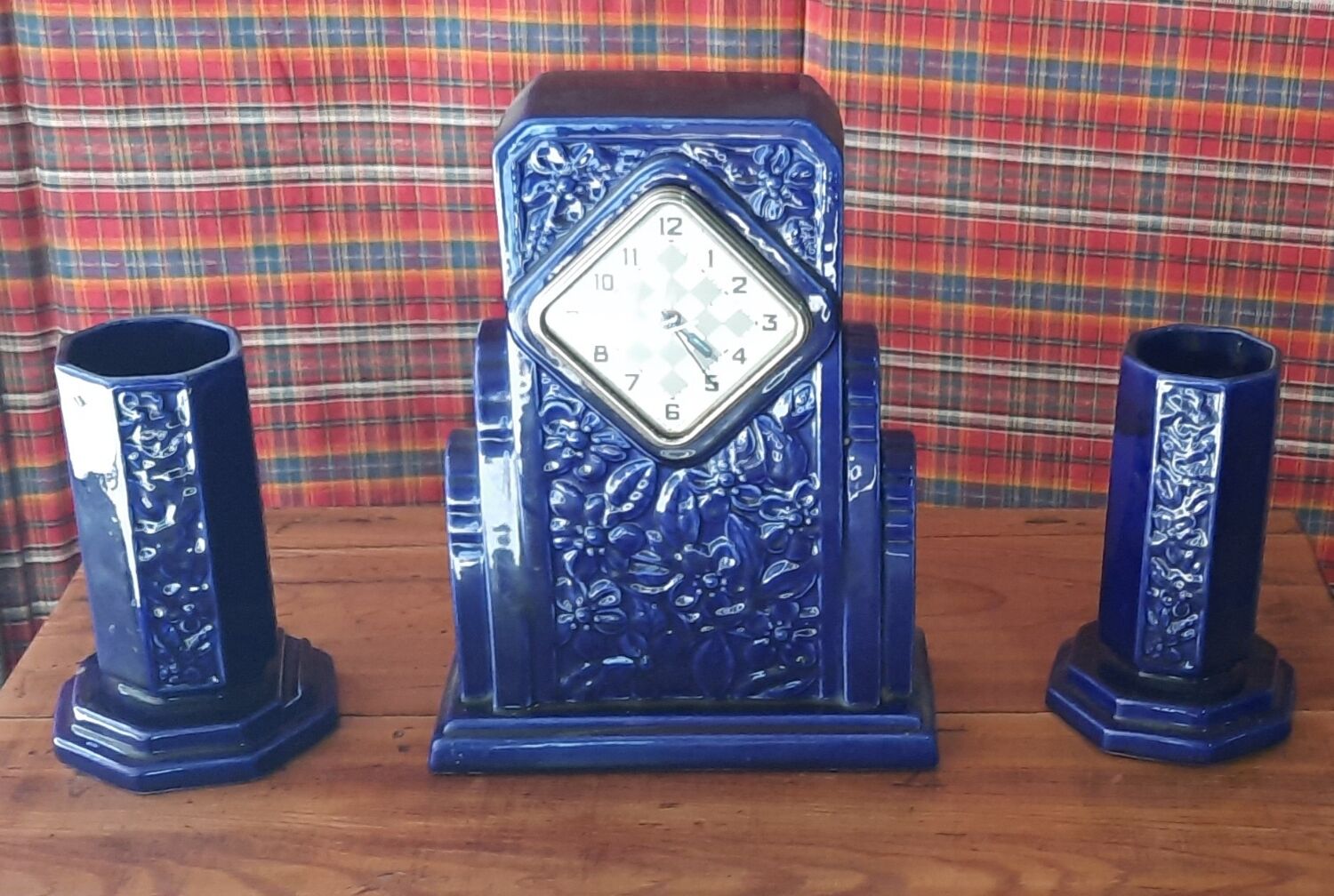 Clock and 2 vases art deco sarreguemines digoin