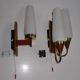 2x Danish Design 50s 60s Wall Lamps, Teak & Brass Sconces