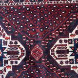 Vintage 1950s Persian Afshar rug, tribal double medallion, red field, 148cm x 211cm