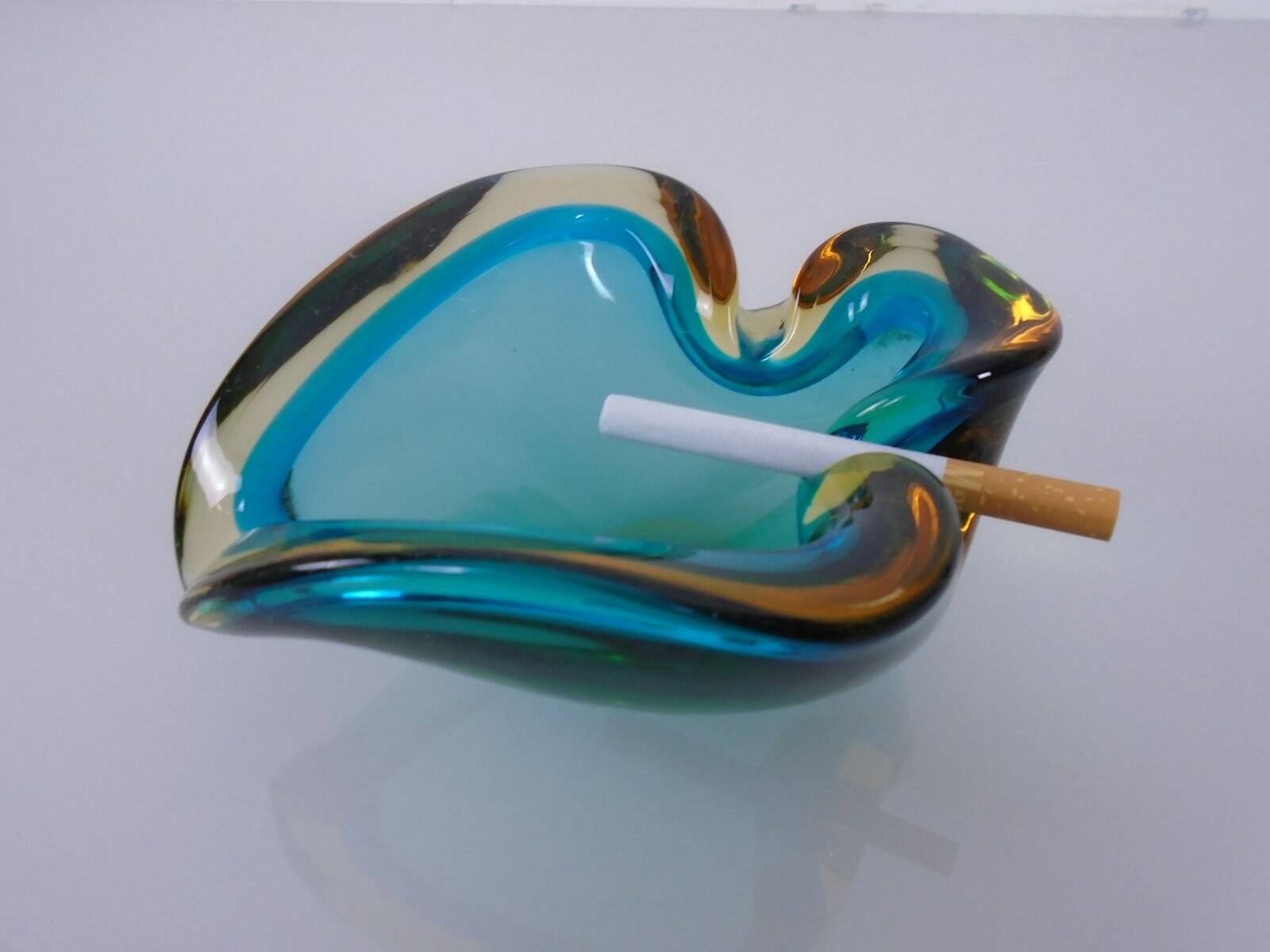 Brown & Turquoise Sommerso Murano Glass Ashtray, Italy, 1960s