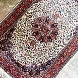 Beige and Pink Floral Patterned Wool Rectangular Rug - Handmade in Pakistan