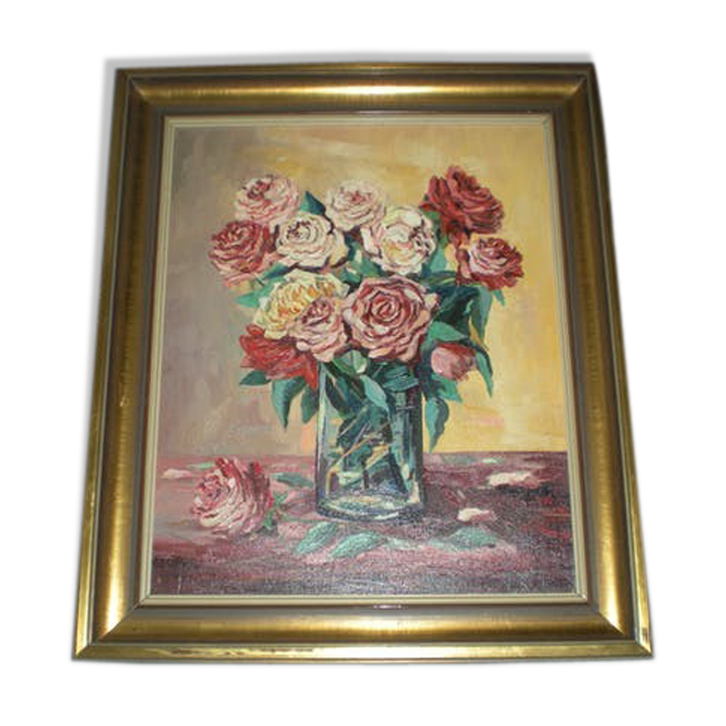 Gouty 'bouquet of roses' oil on canvas table