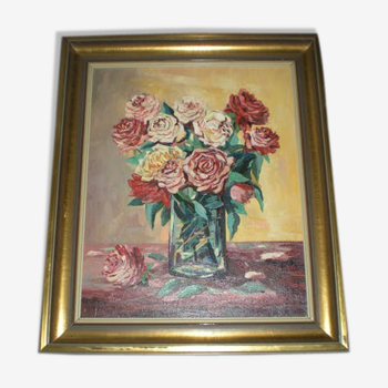 Gouty 'bouquet of roses' oil on canvas table