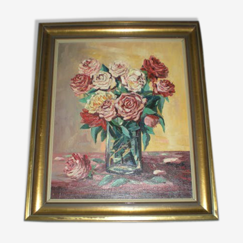 Tableau huile sur toile "bouquet de roses" signé Gouty
