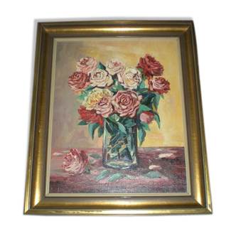 Tableau huile sur toile "bouquet de roses" signé Gouty