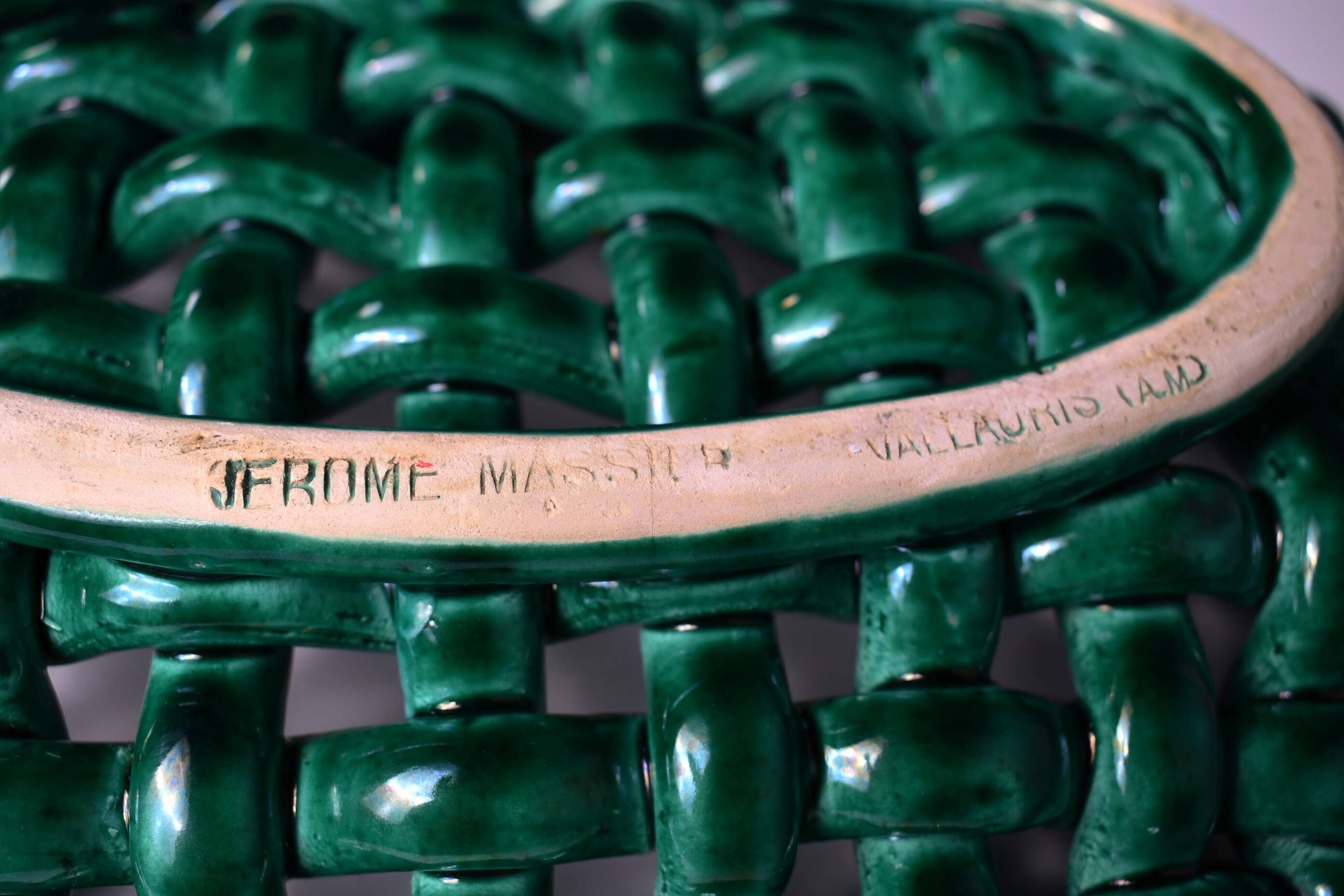 Woven ceramic basket signed Jérome Massier for Vallauris