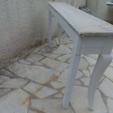 Console with a weathered grey cotton base, top in bleached walnut.