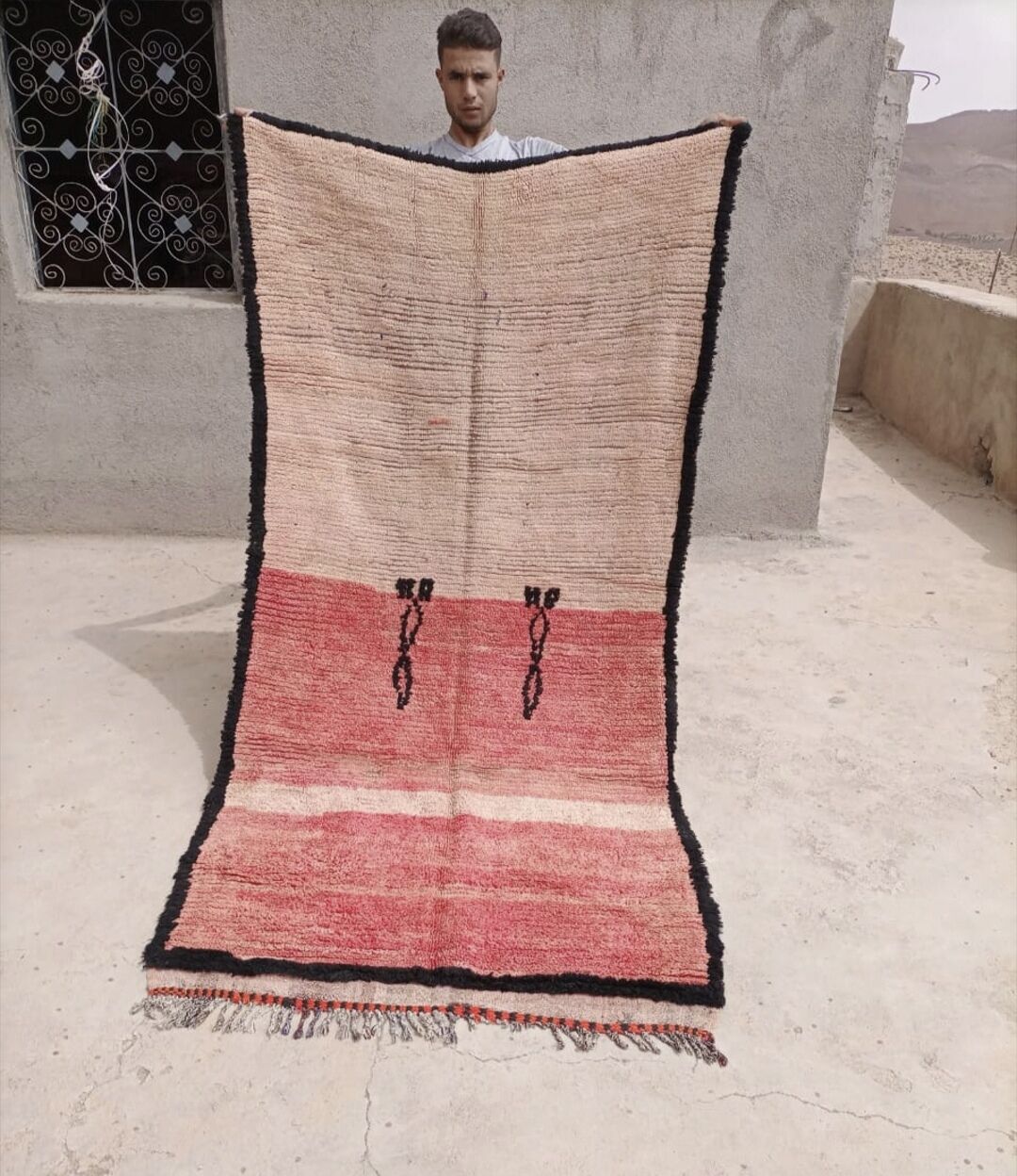 Moroccan carpet boujaad, black and faded pink