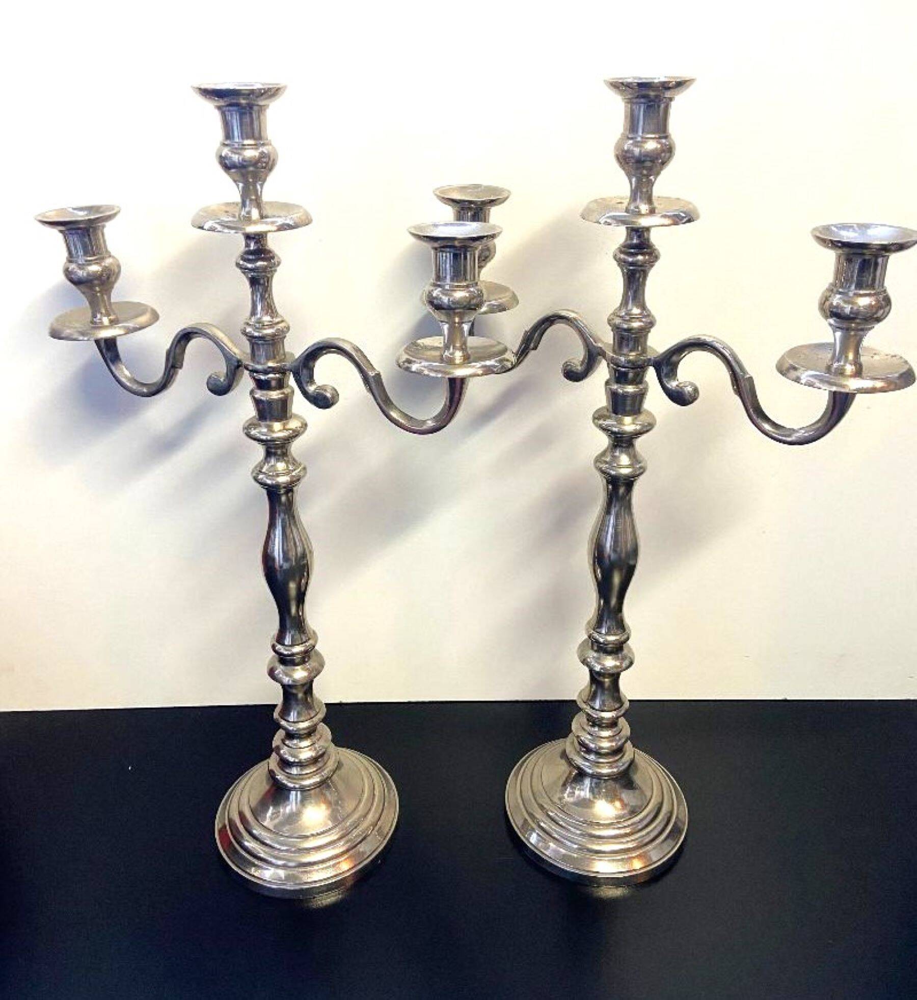 Pair of Candle Holders Candelabra Torch Holders Silver-Plated Metal Art