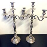 Pair of Candle Holders Candelabra Torch Holders Silver-Plated Metal Art