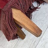 1970s, Danish armchair, cherry-red furniture velour, oak wood legs.