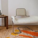 Armchair in ecru wool and stainless steel