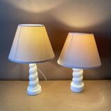 Set of 2 small old twisted opaline lamps