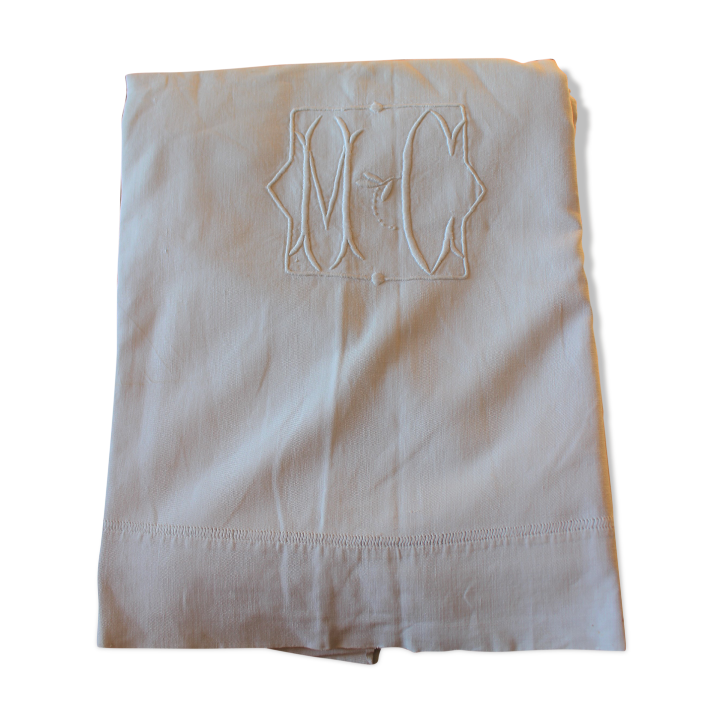 Old white sheet Monograms M C
