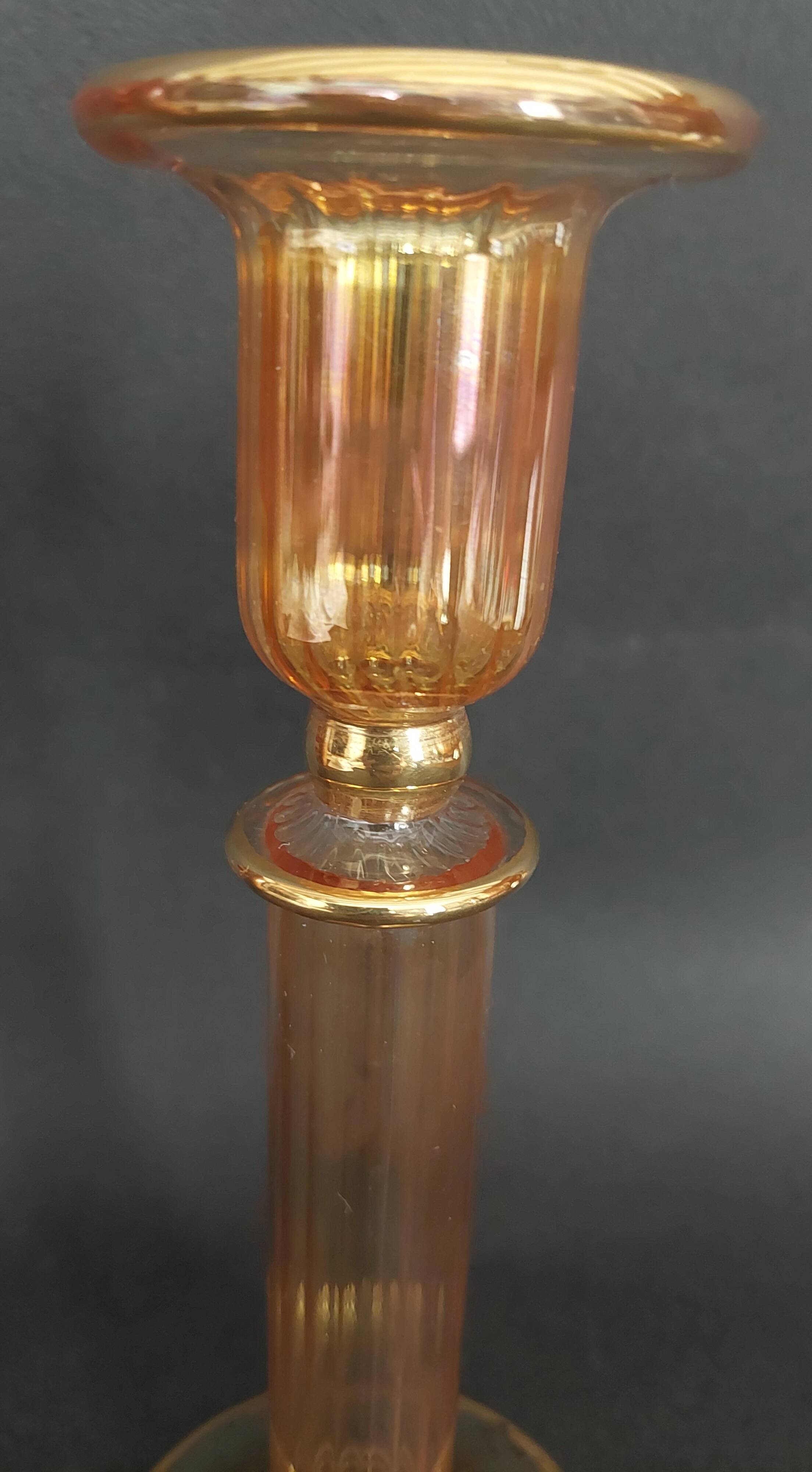 Vintage Murano glass candle holder with gold trim