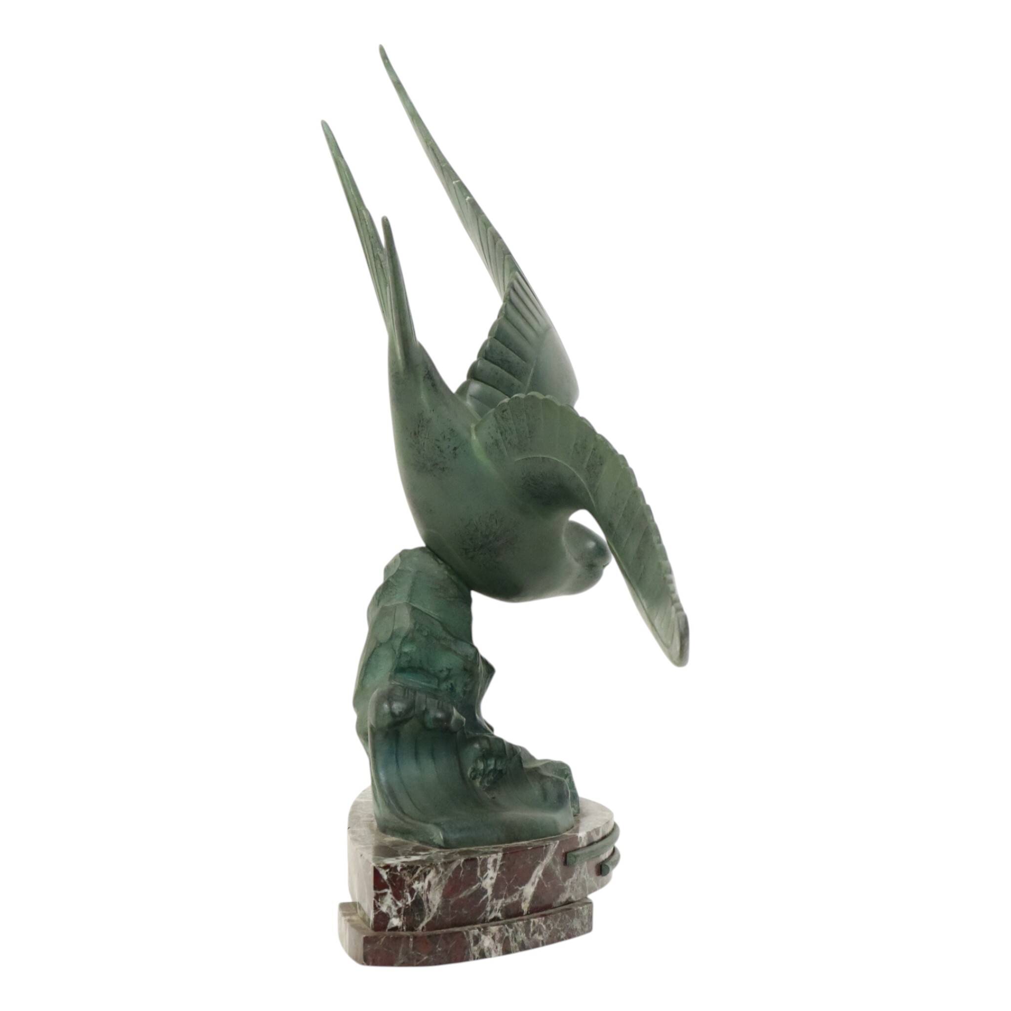 Sculpture Art Déco Goéland sur Socle en Marbre Patine Bronze 51 cm