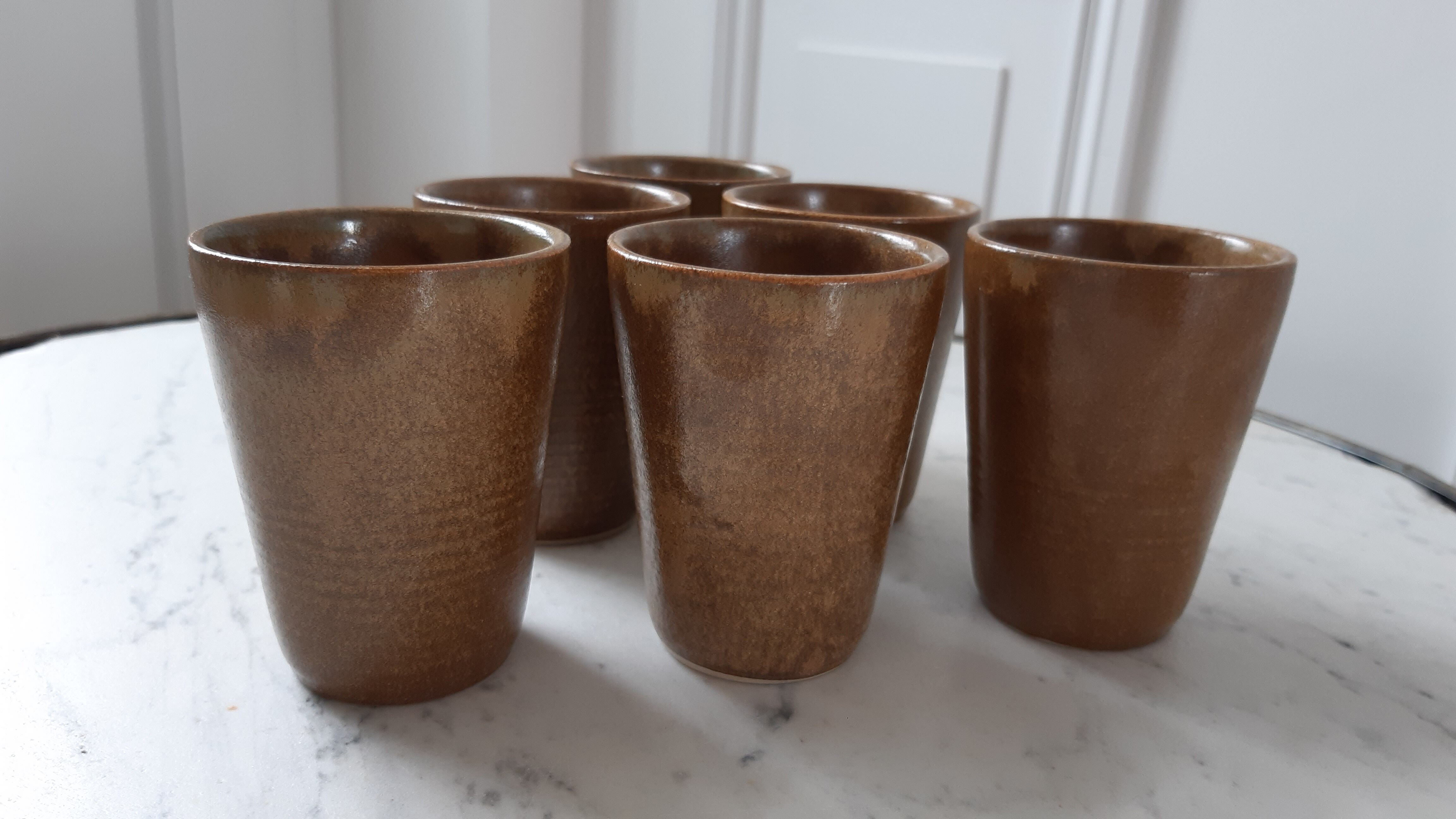 Set of 6 glasses in stoneware Digoin Sarreguemines 70s