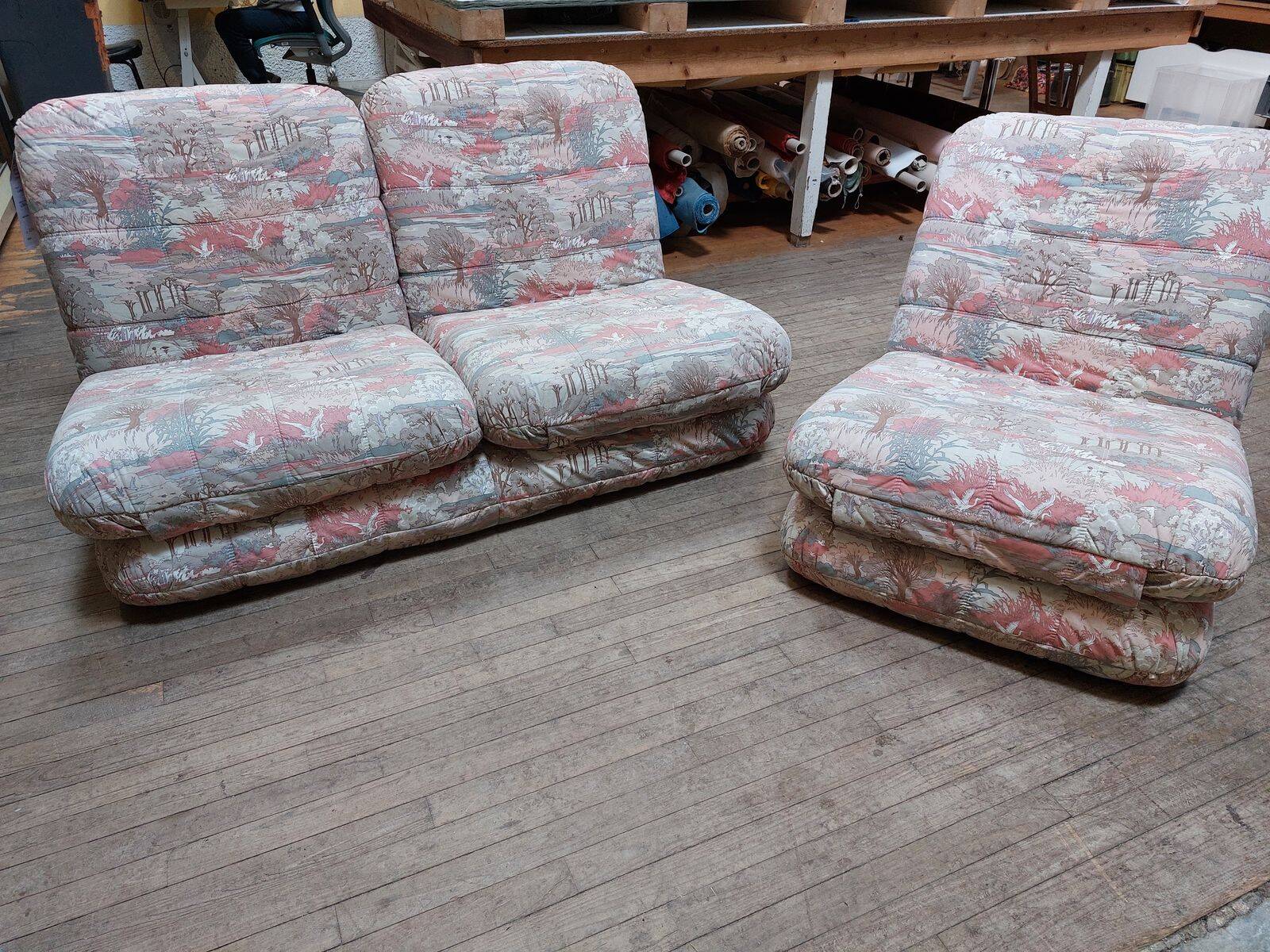 Ensemble de salon modulable vintage - Canapé 2 places + chauffeuse 1 place