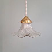Trio of Art Deco grooved glass pendant lights, 1920s-30s