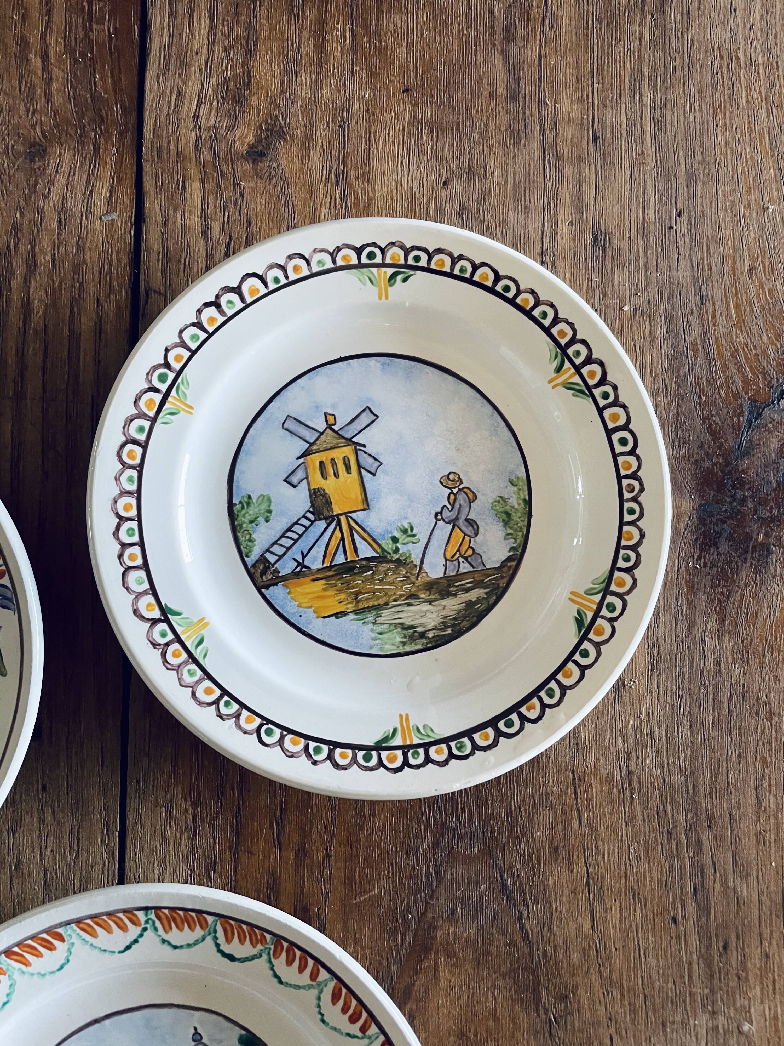 19th Century Plates Popular Faience Moulin des Loups & Hamage