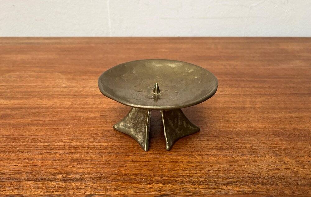 Brutalist bronze candlestick from the mid-century, 1960s.