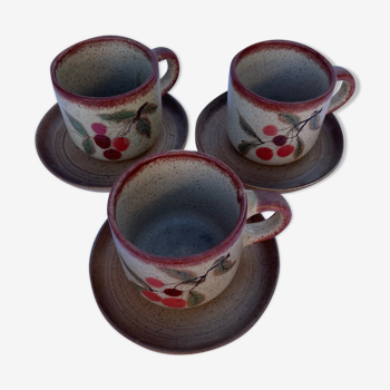 Set of 3 cups and plates in painted sandstone