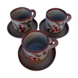 Set of 3 cups and plates in painted sandstone