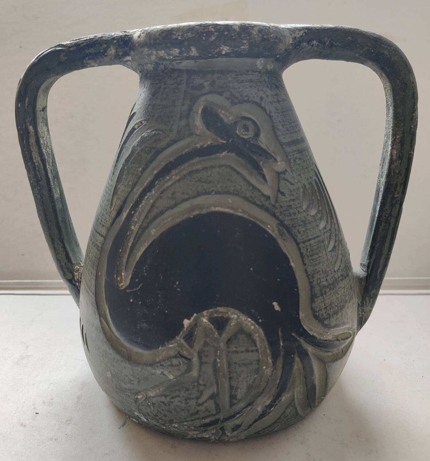 Spanish pottery 50's grey-green amphora