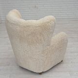 1960s, Danish design, reupholstered highback armchair, genuine sheepskin.