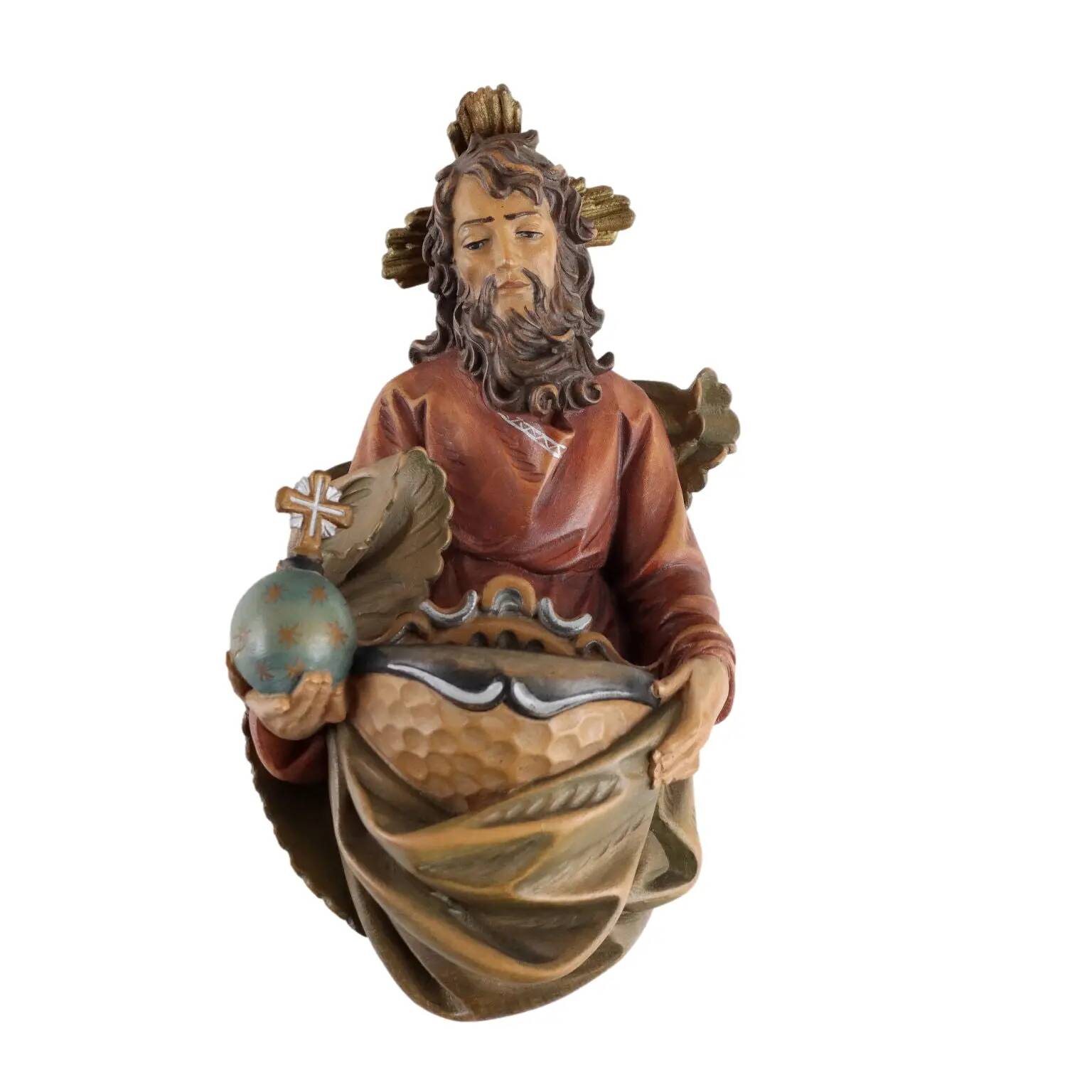 Antique holy water font with religious subject, Italy, 20th century.