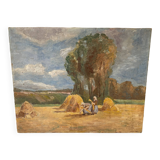 Painting on mounted canvas signed