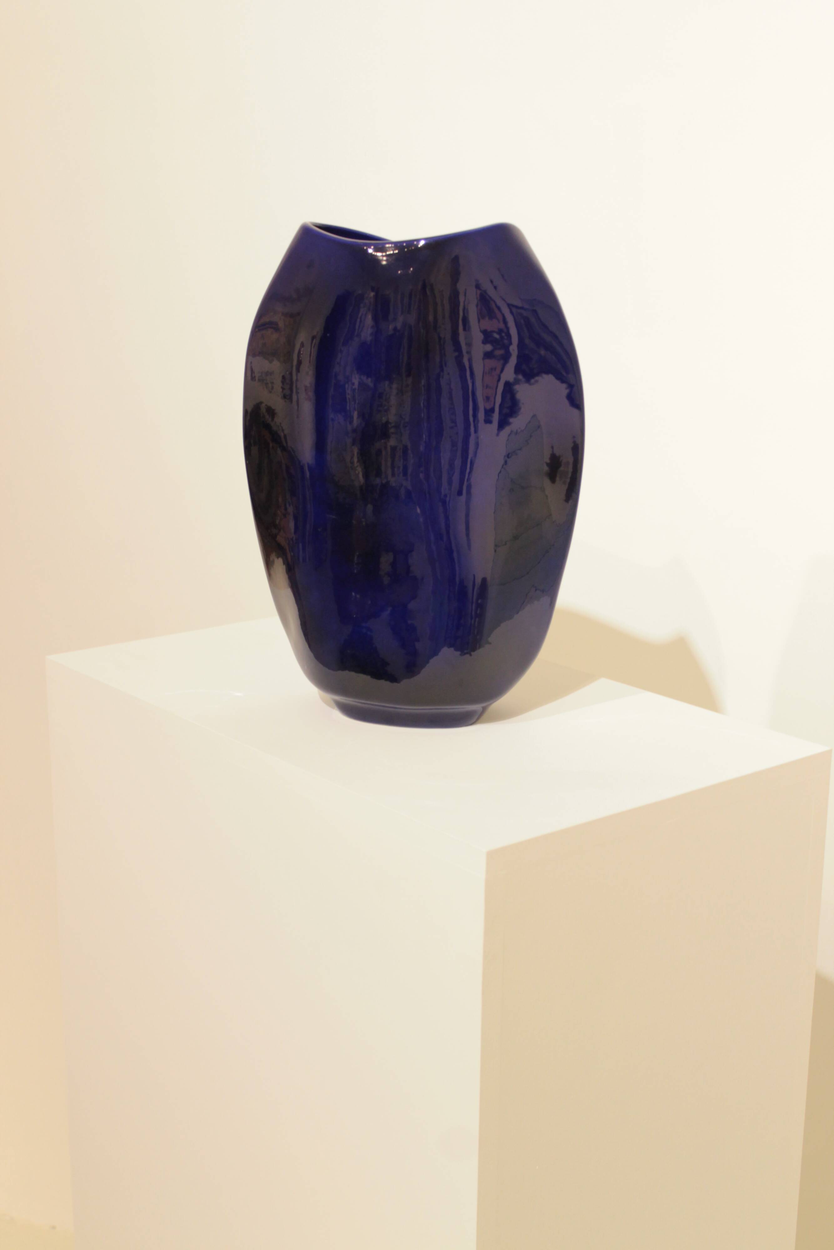 Important blue glazed ceramic vase signed by Max Idlasflag