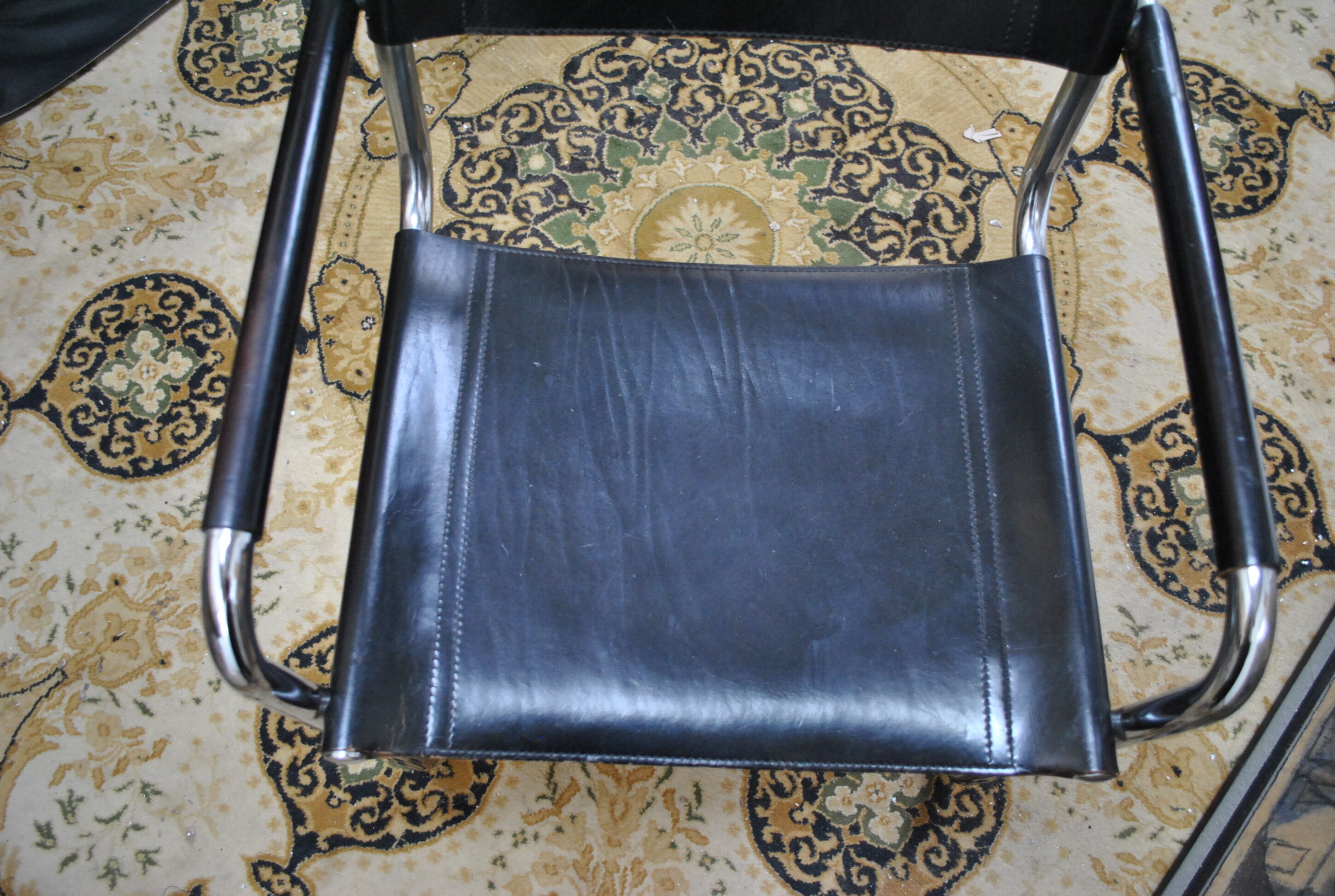 chair design vintage tubes chrome leather black