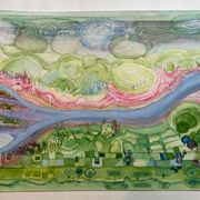 Set of 7 watercolour paintings signed B. Lévêque "Travel Notebook"