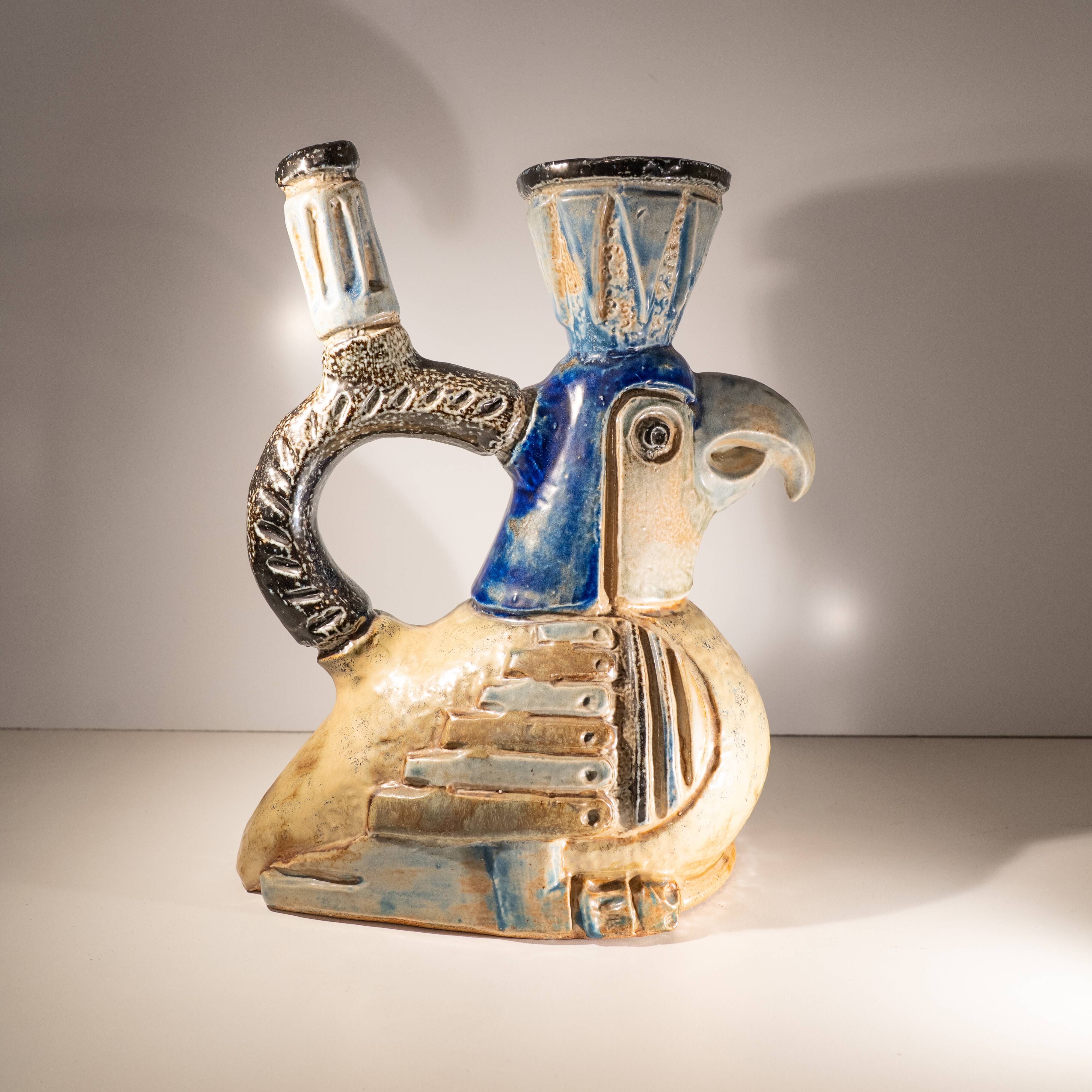 zoomorphic ceramic sculpture vase, Jules Guérin, Bouffioulx stoneware 1950s