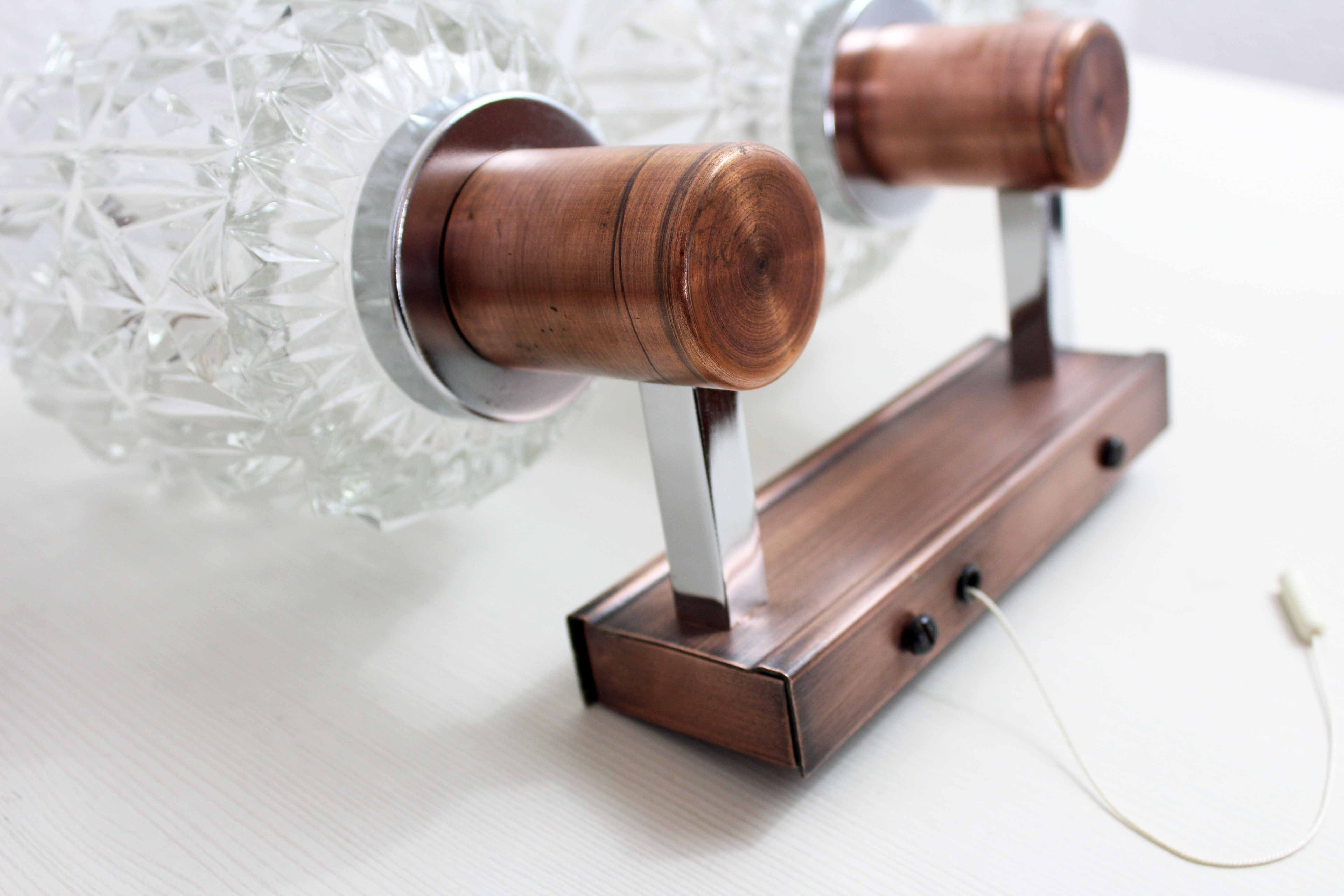 Set de 3 appliques en cuivre et verre