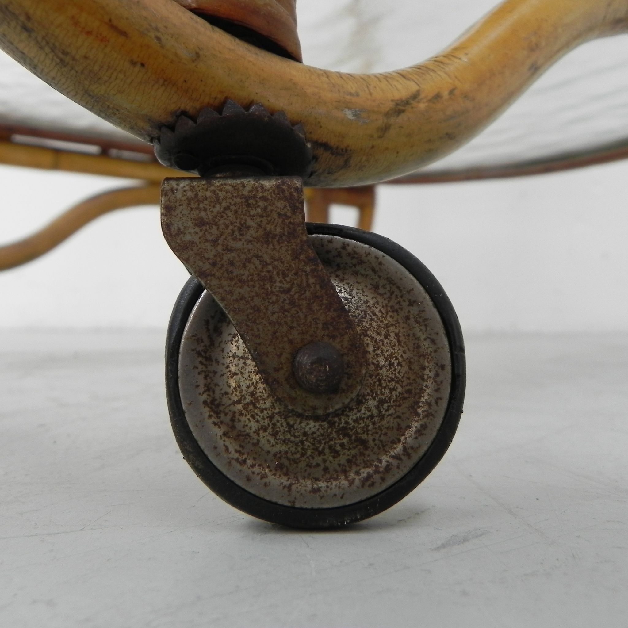Bamboo, rattan serving trolley on castors