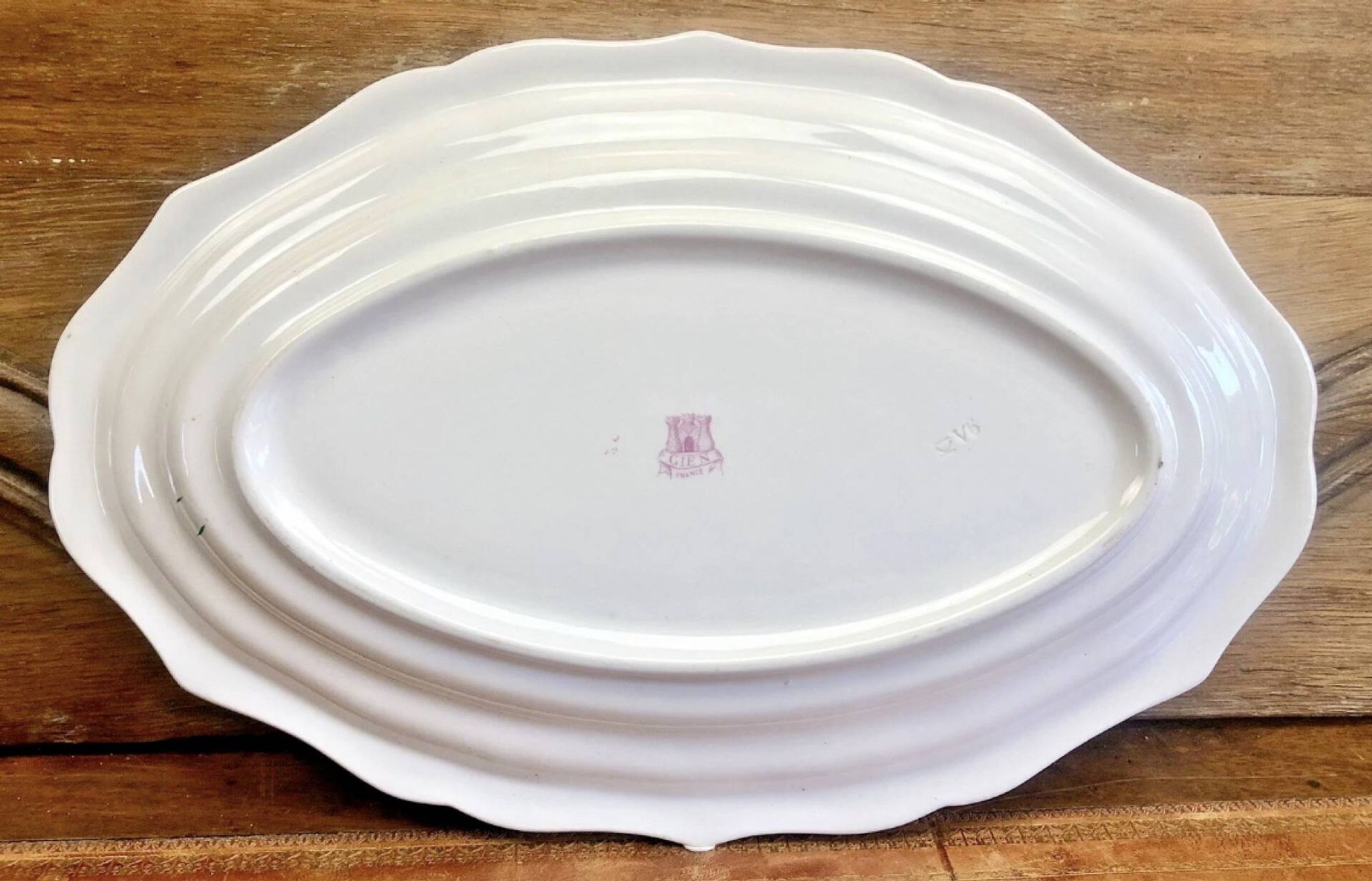 Old oblong oval dish 41.5 x 27 Gien model landscape pink 1938/1960