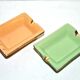 Paire de cendriers vintage en céramique émaillée et doré orange et vert