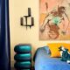 Pair of sculpted lacquered bronze wall lights, Arlus