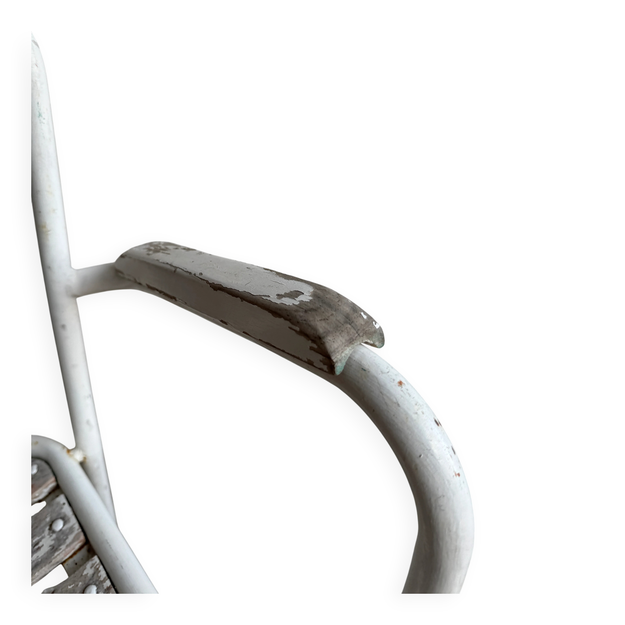 Ensemble de 4 chaises de jardin vintage en métal blanc et bois avec structures tubulaires en acier