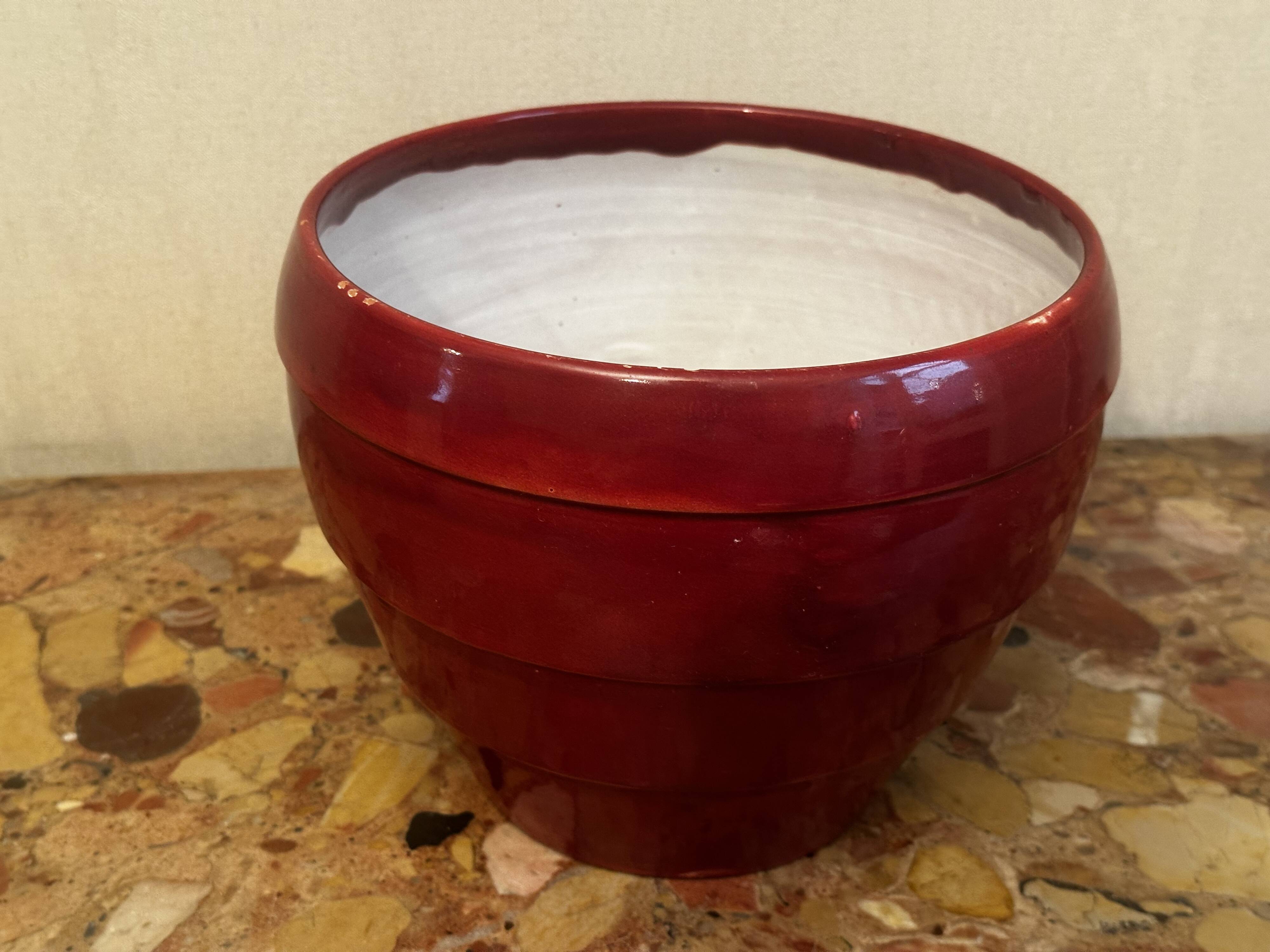 Burgundy glazed ceramic planter