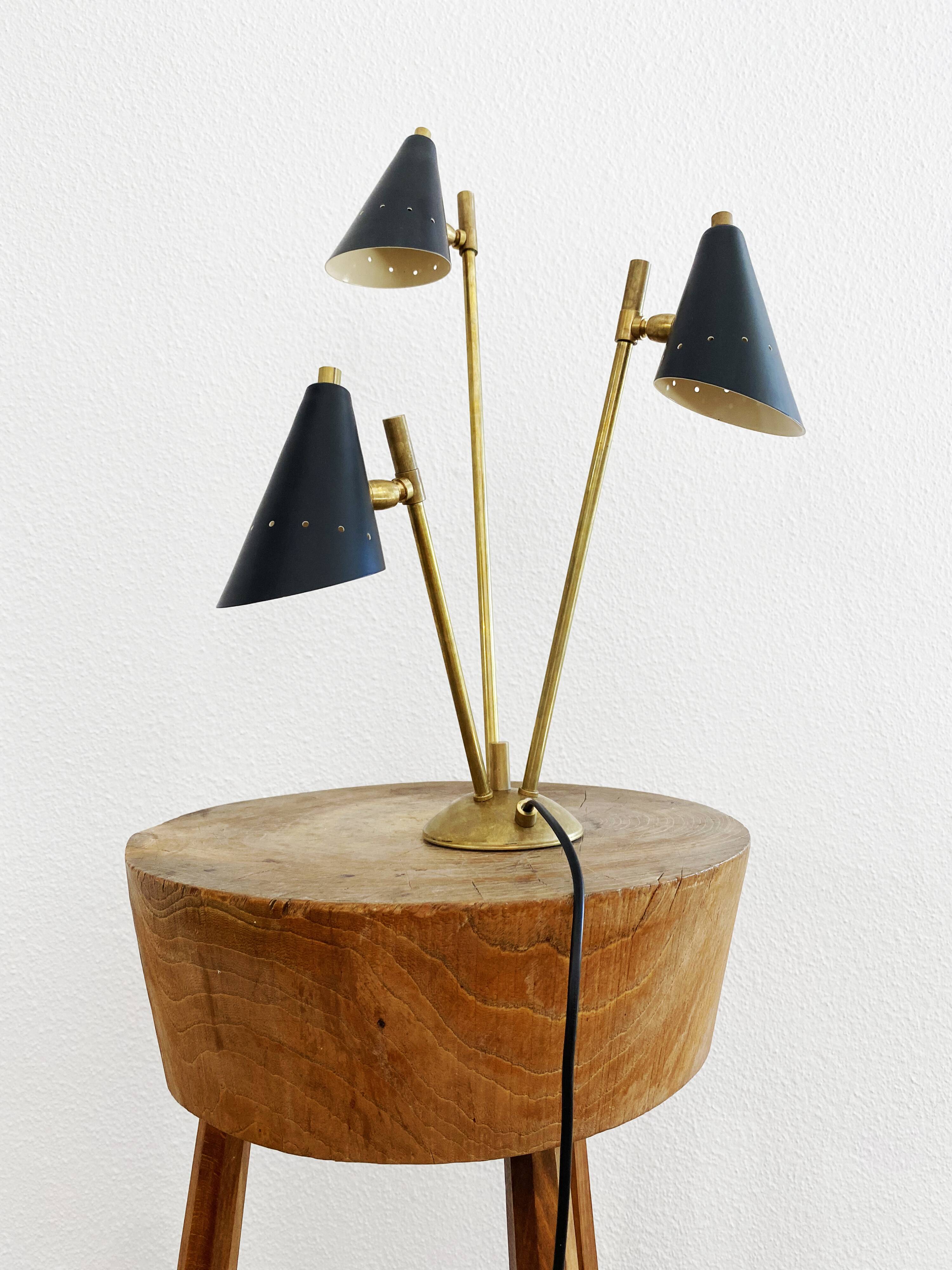 Italian three-headed brass lamp, 50s design