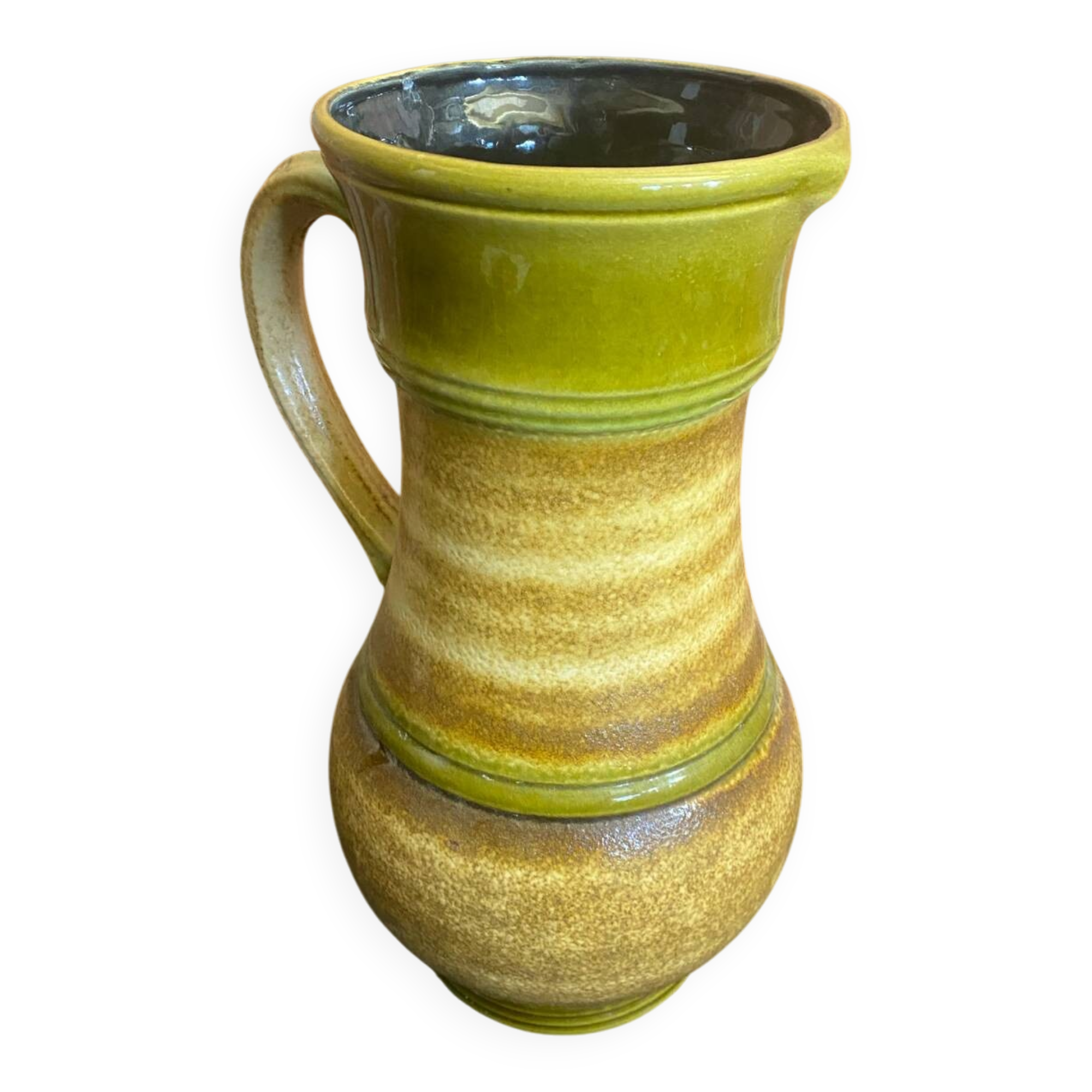 Vintage Large 60's Beige & Green Ceramic Vase from West Germany