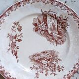 Sept assiettes à dessert terre de fer aux oiseaux f.f.Pexonne fin XIX ème