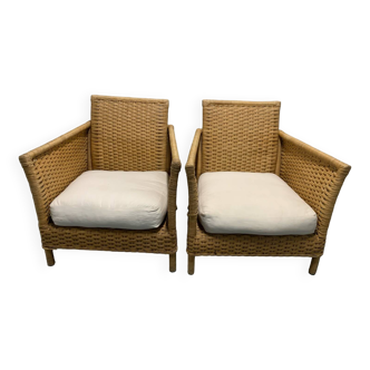 Lot de fauteuils en moelle de rotin Habitat vintage
