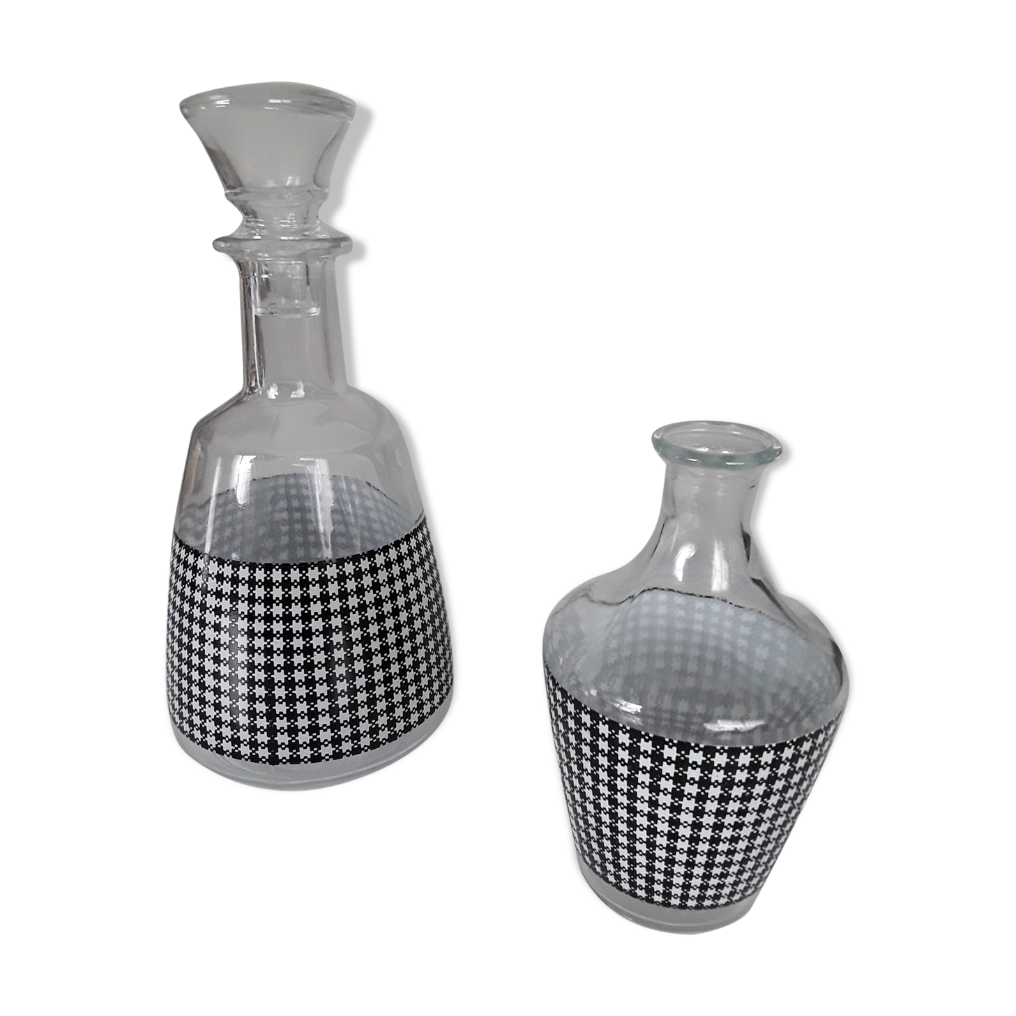Decanter and pitcher checkerboard black and white