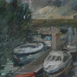 Tableau Expressionniste Bateaux Quais de Seine Paris HST Pierre Gogois